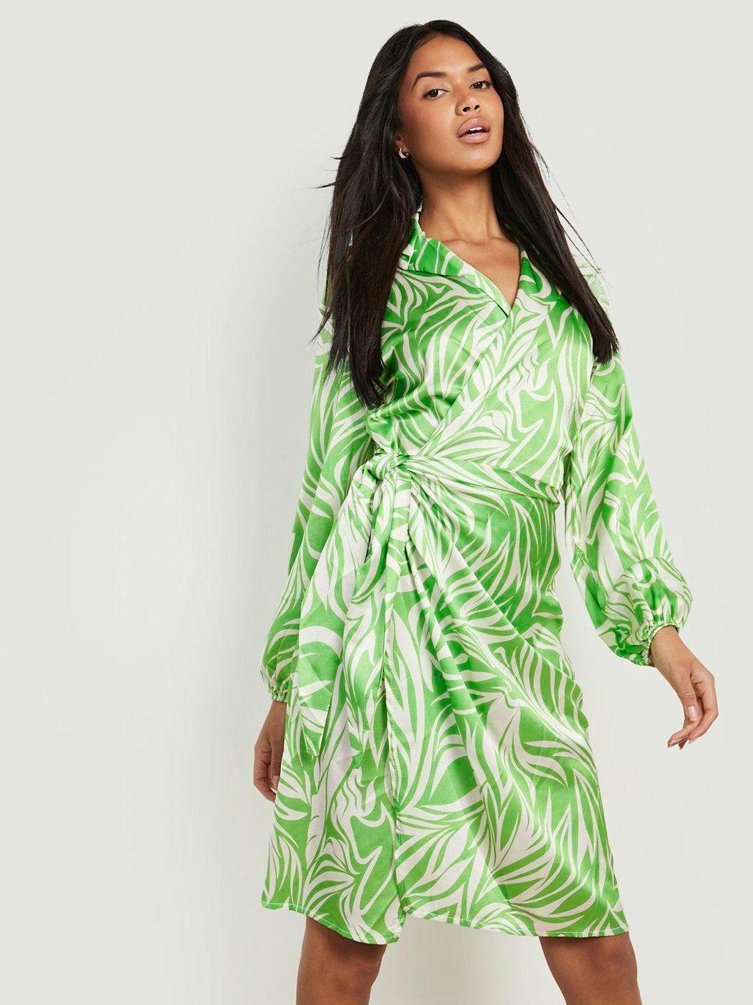 boohoo tropical print satin wrap dress