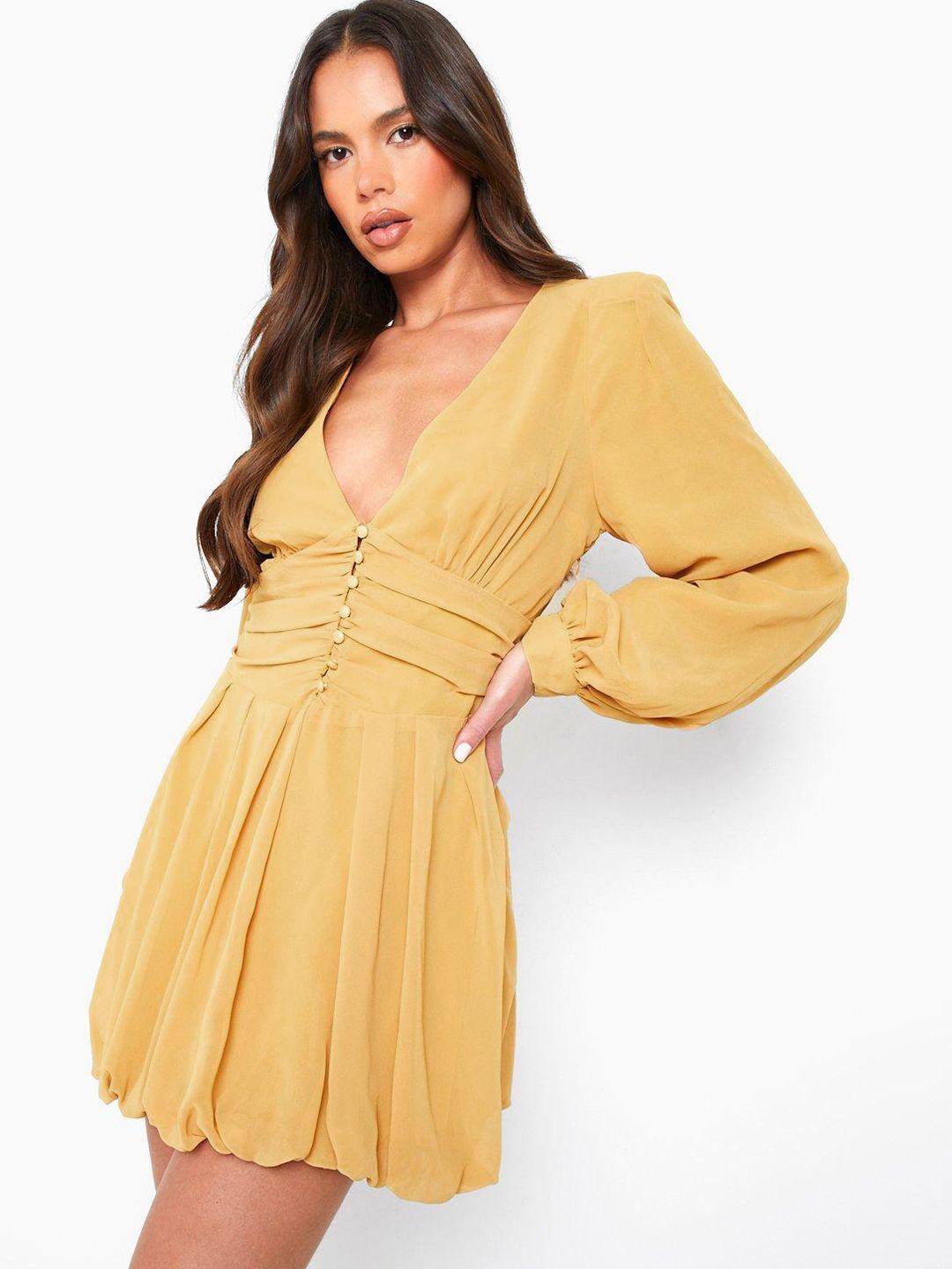 boohoo v-neck puff sleeve a-line dress