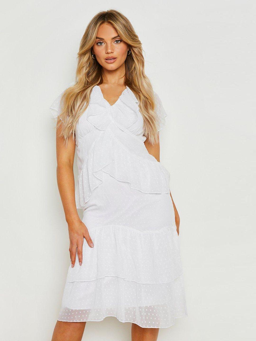 boohoo white v-neck tiered a-line dress