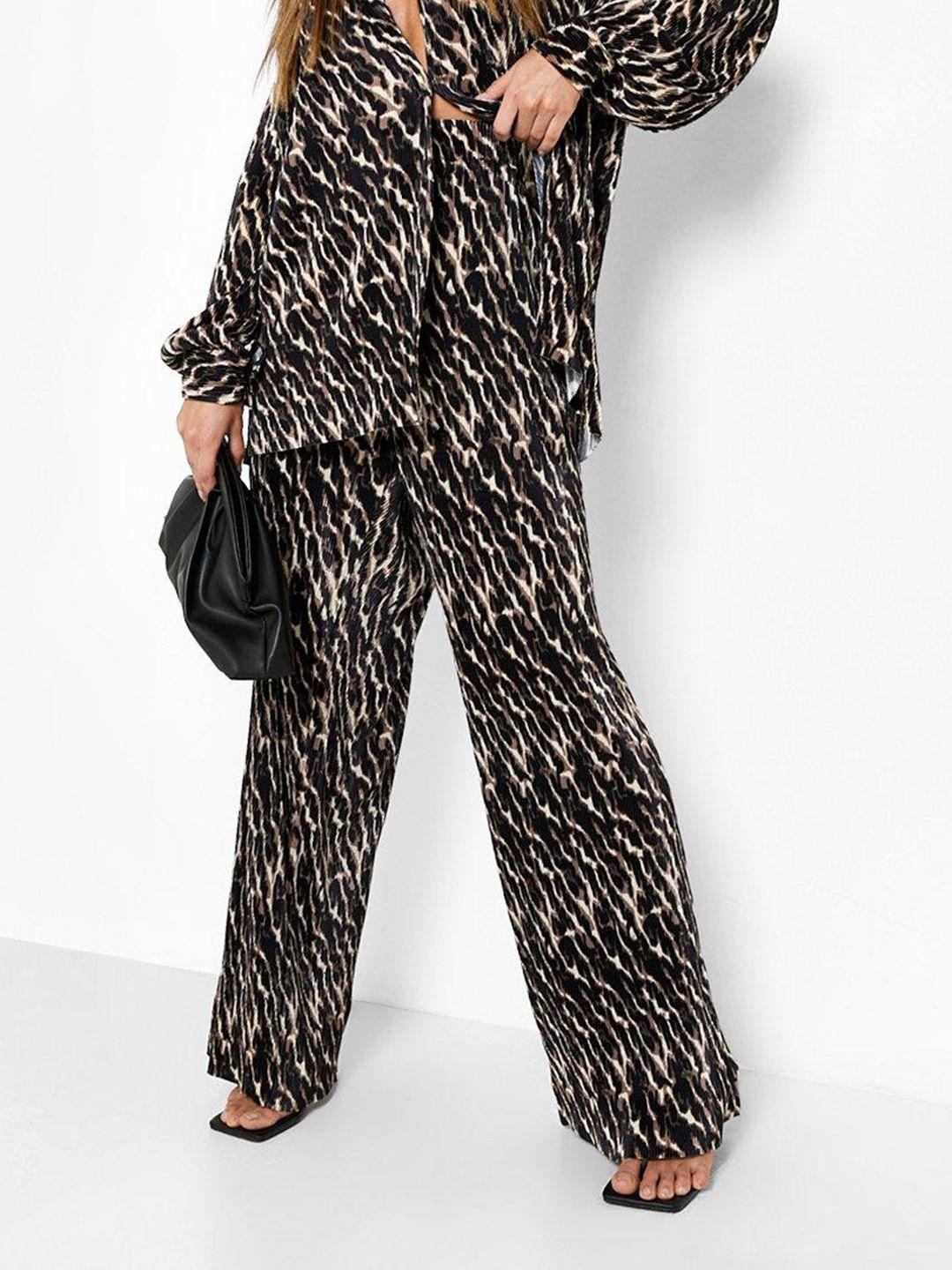 boohoo women animal printed wide leg trouser