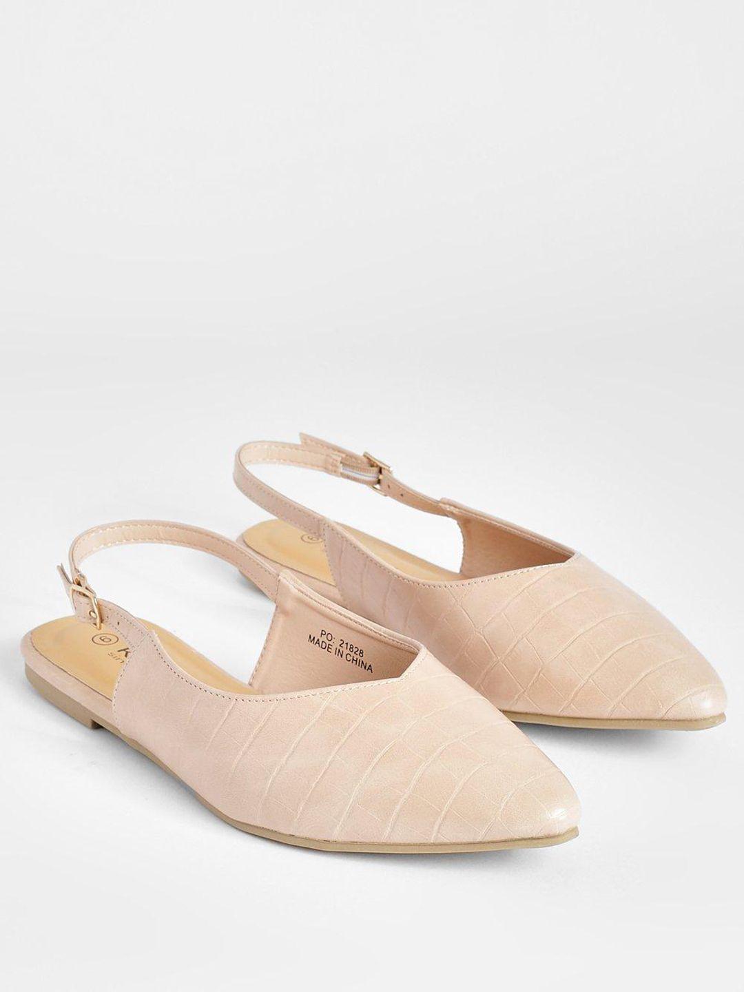 boohoo women beige textured mules flats