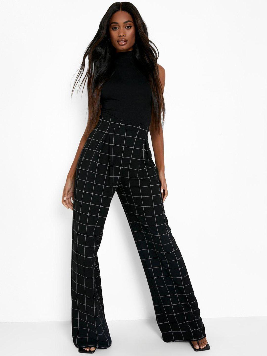 boohoo women checked pleated trousers