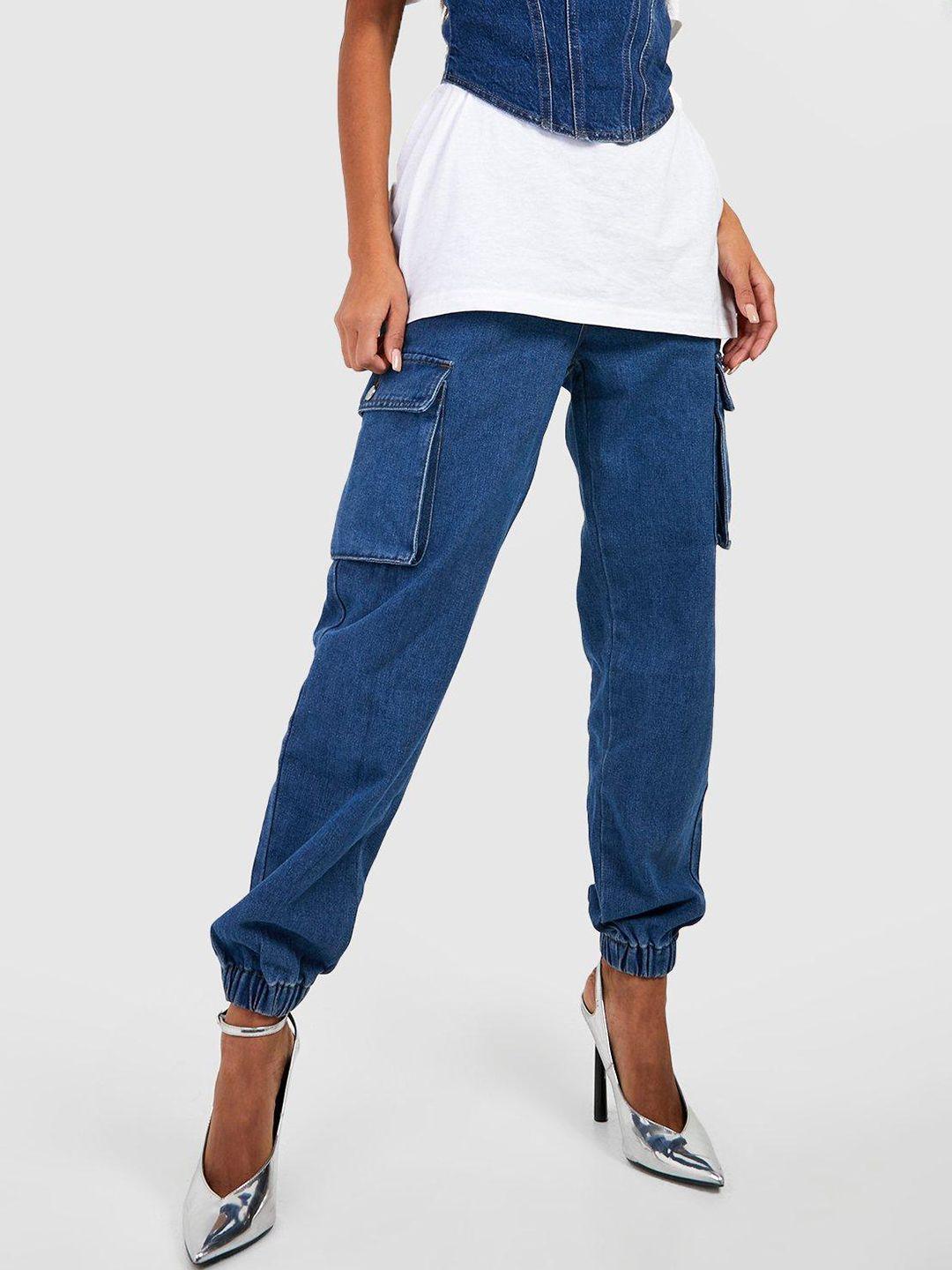 boohoo women cotton high-rise cargo joggers