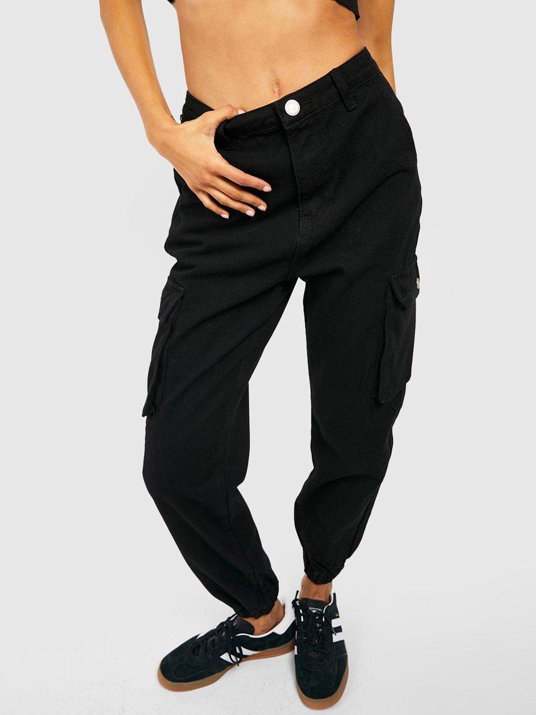 boohoo women cotton high-rise cargo joggers