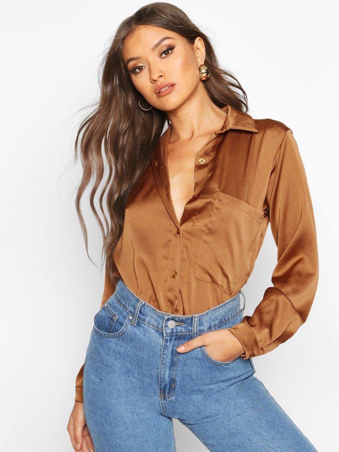 boohoo women oversized satin casual shirt