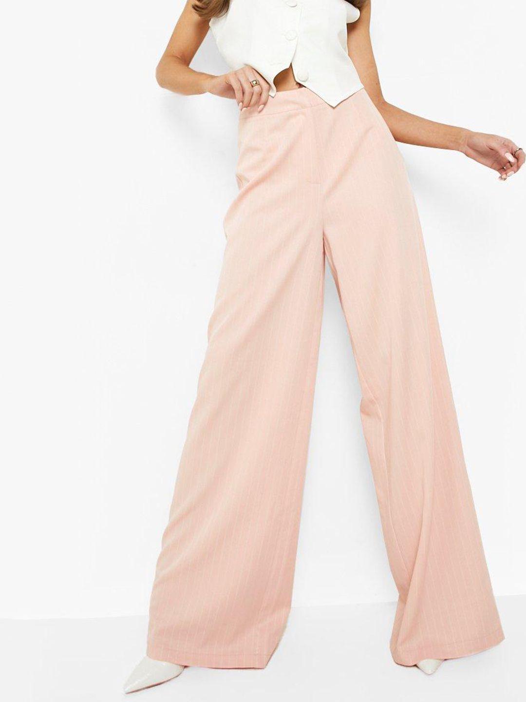 boohoo women pinstripe relaxed fit wide leg trousers