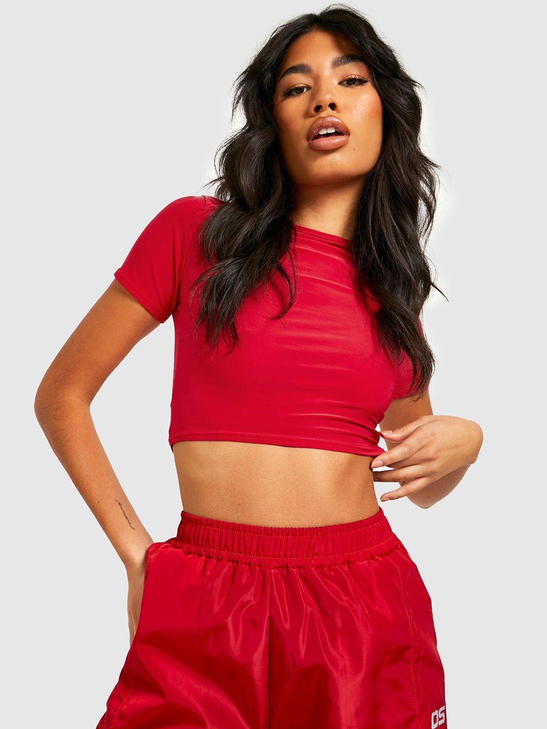 boohoo women solid crop t-shirt