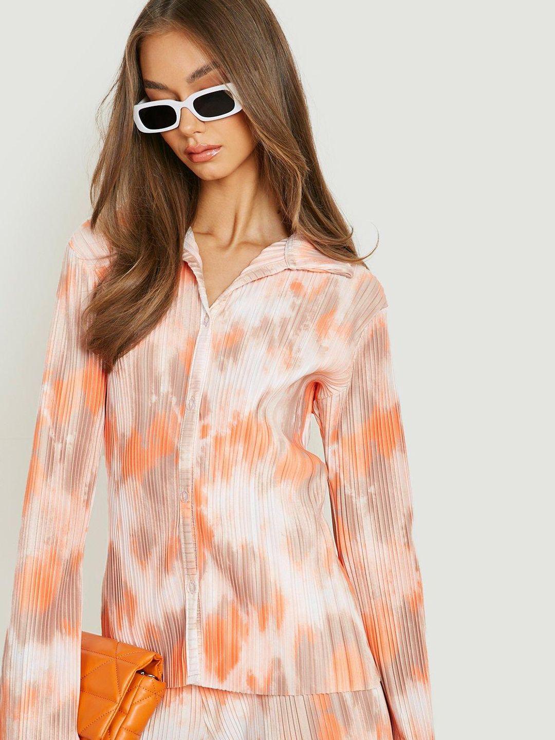 boohoo women tie & dye accordion pleated relaxed fit casual shirt