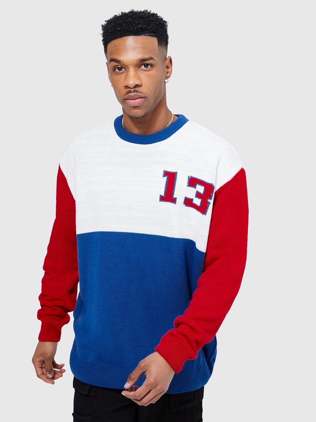 boohooman acrylic colourblocked oversized pullover