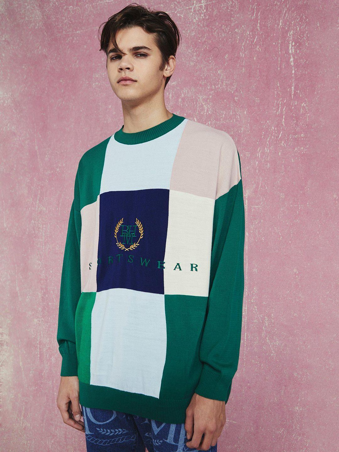 boohooman acrylic colourblocked oversized pullover