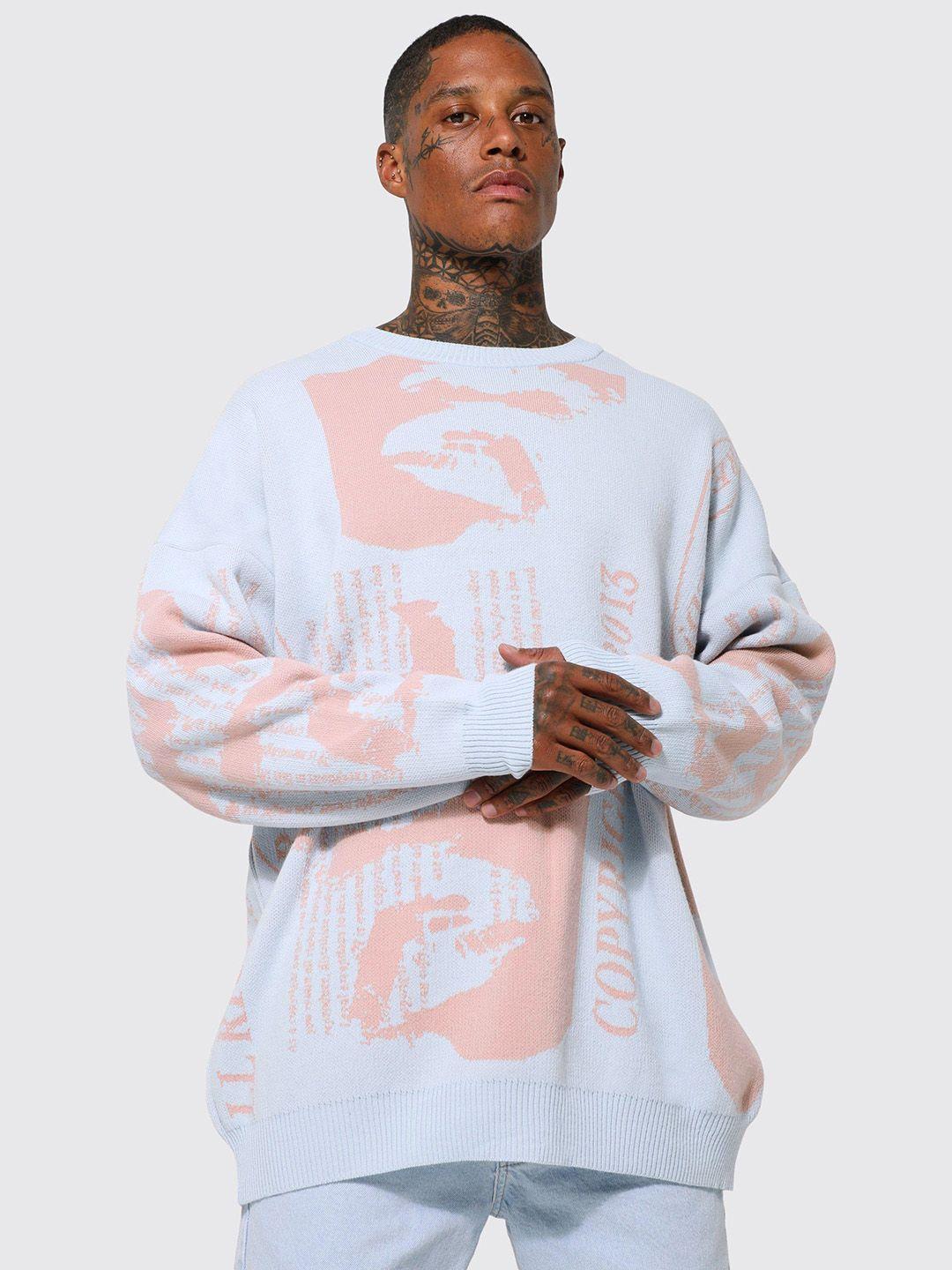 boohooman acrylic printed oversized pullover