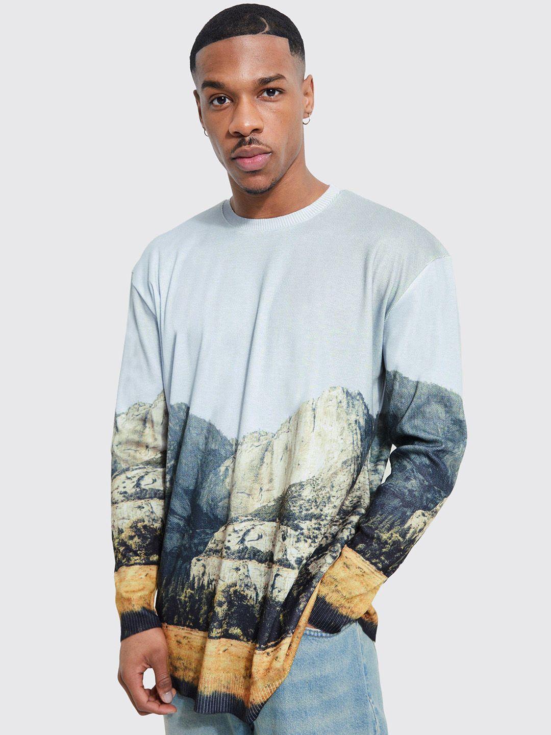 boohooman acrylic printed oversized pullover