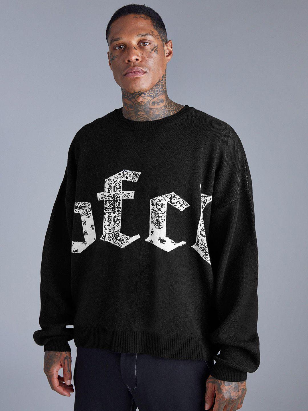 boohooman acrylic self-design pullover