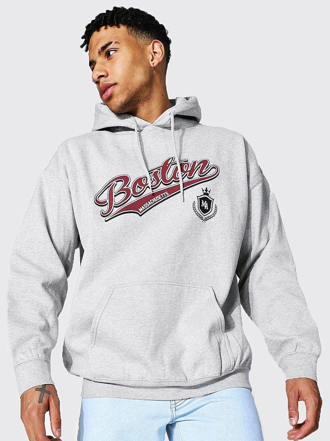 boohooman boston varsity print hooded oversized sweatshirt