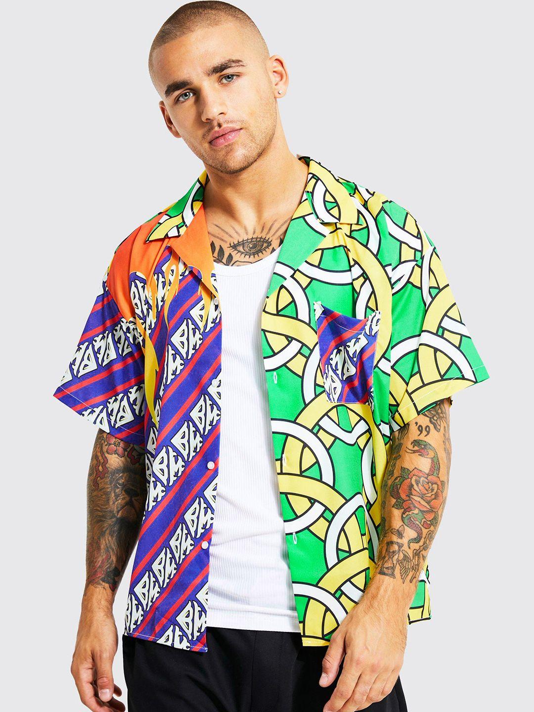 boohooman boxy fit printed casual shirt