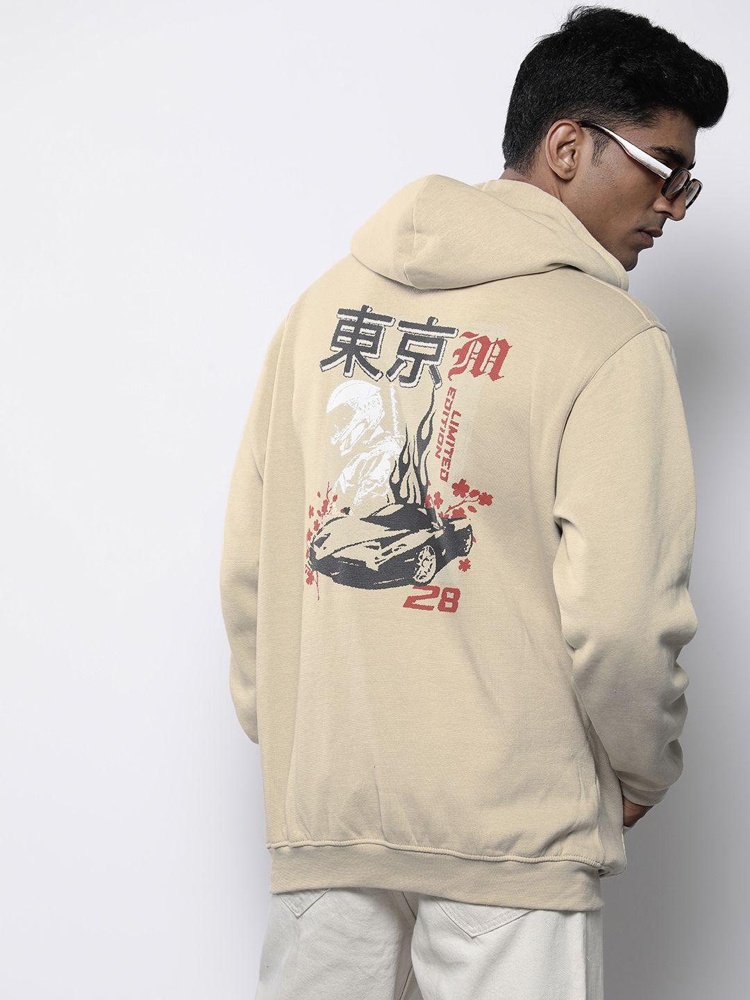 boohooman cotton printed hooded oversized sweatshirt