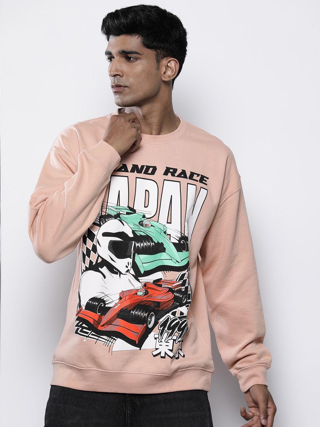 boohooman cotton printed oversized sweatshirt