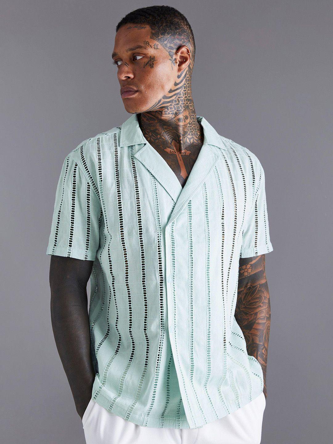 boohooman cotton wrap crochet casual shirt