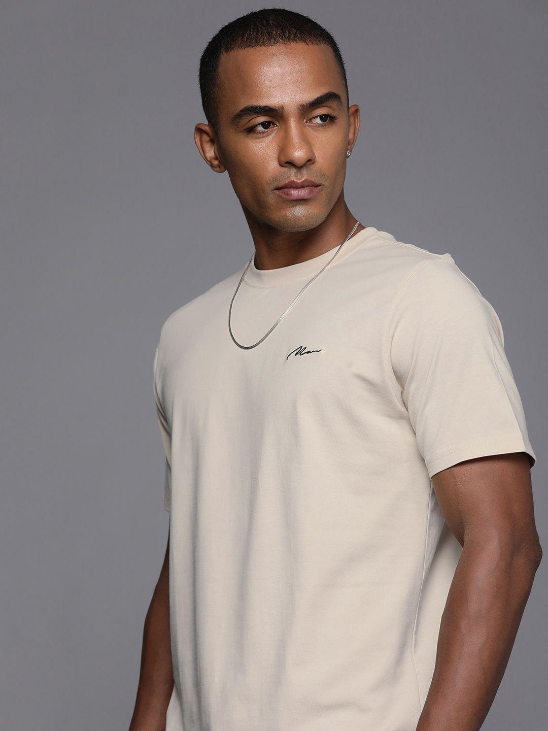 boohooman embroidered round-neck casual t-shirt