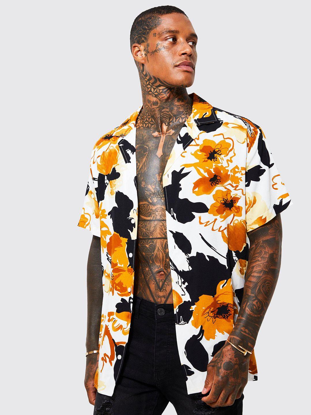 boohooman floral print casual oversized shirt