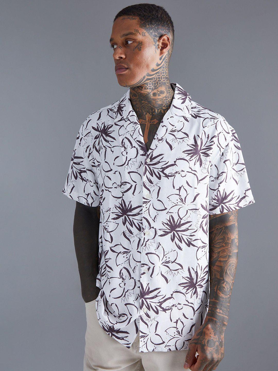 boohooman floral print oversized casual shirt