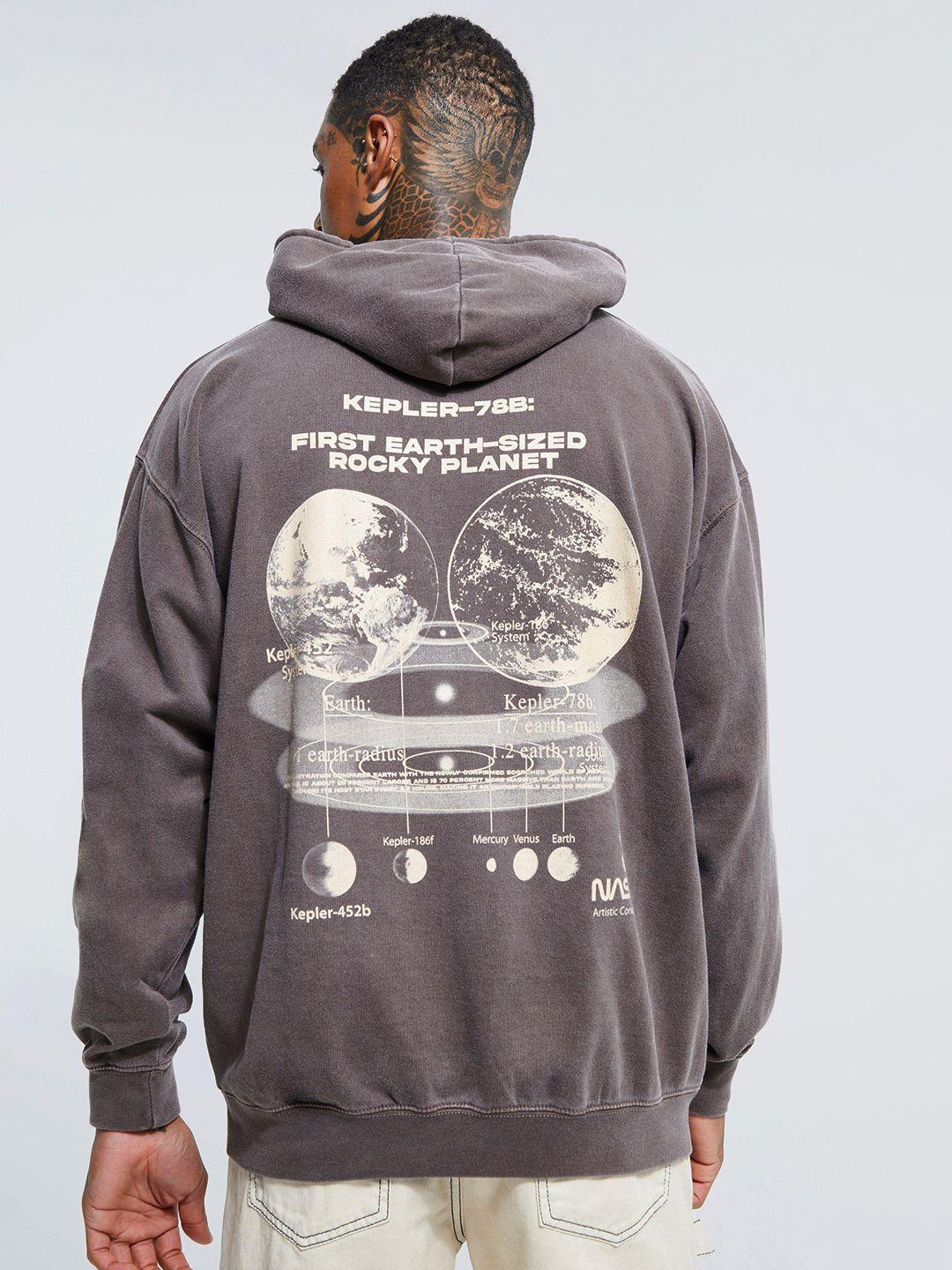 boohooman graphic printed hooded oversized overdye sweatshirt with kangaroo pocket