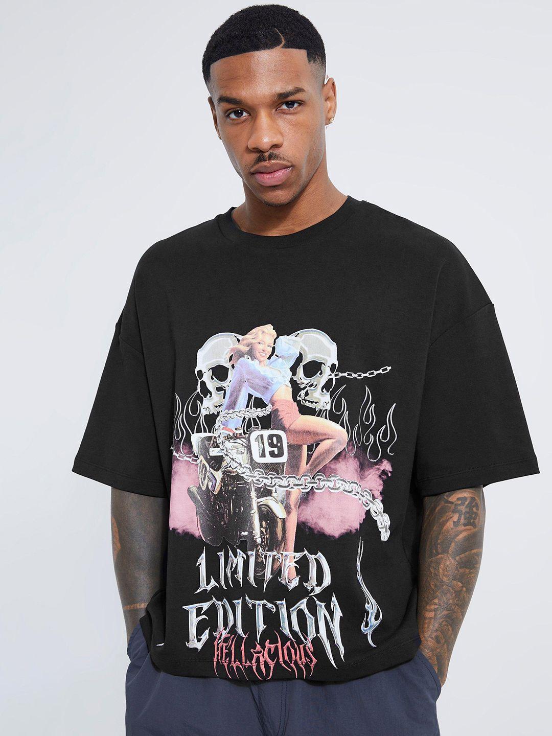 boohooman graphic printed pure cotton oversized t-shirt