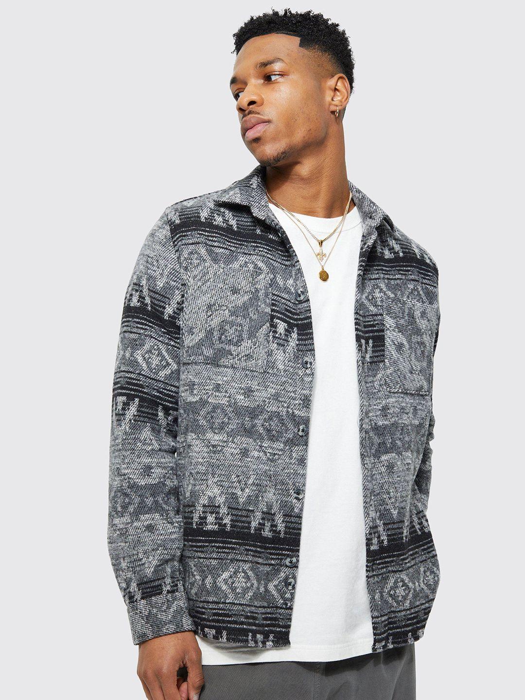 boohooman heavyweight aztec brushed shacket