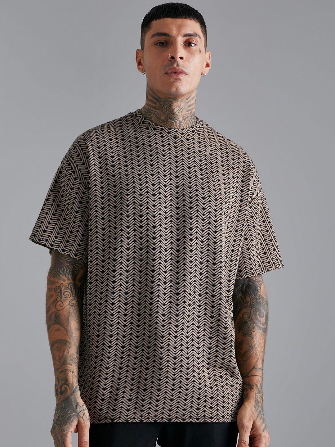 boohooman herringbone jaquard pure cotton t-shirt