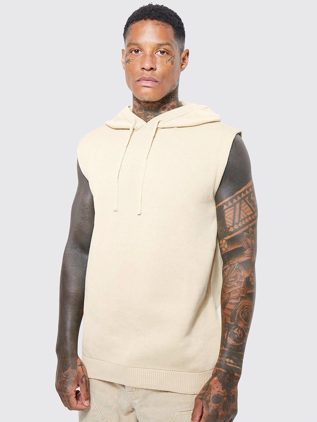 boohooman hooded ribbed acrylic sweater vest