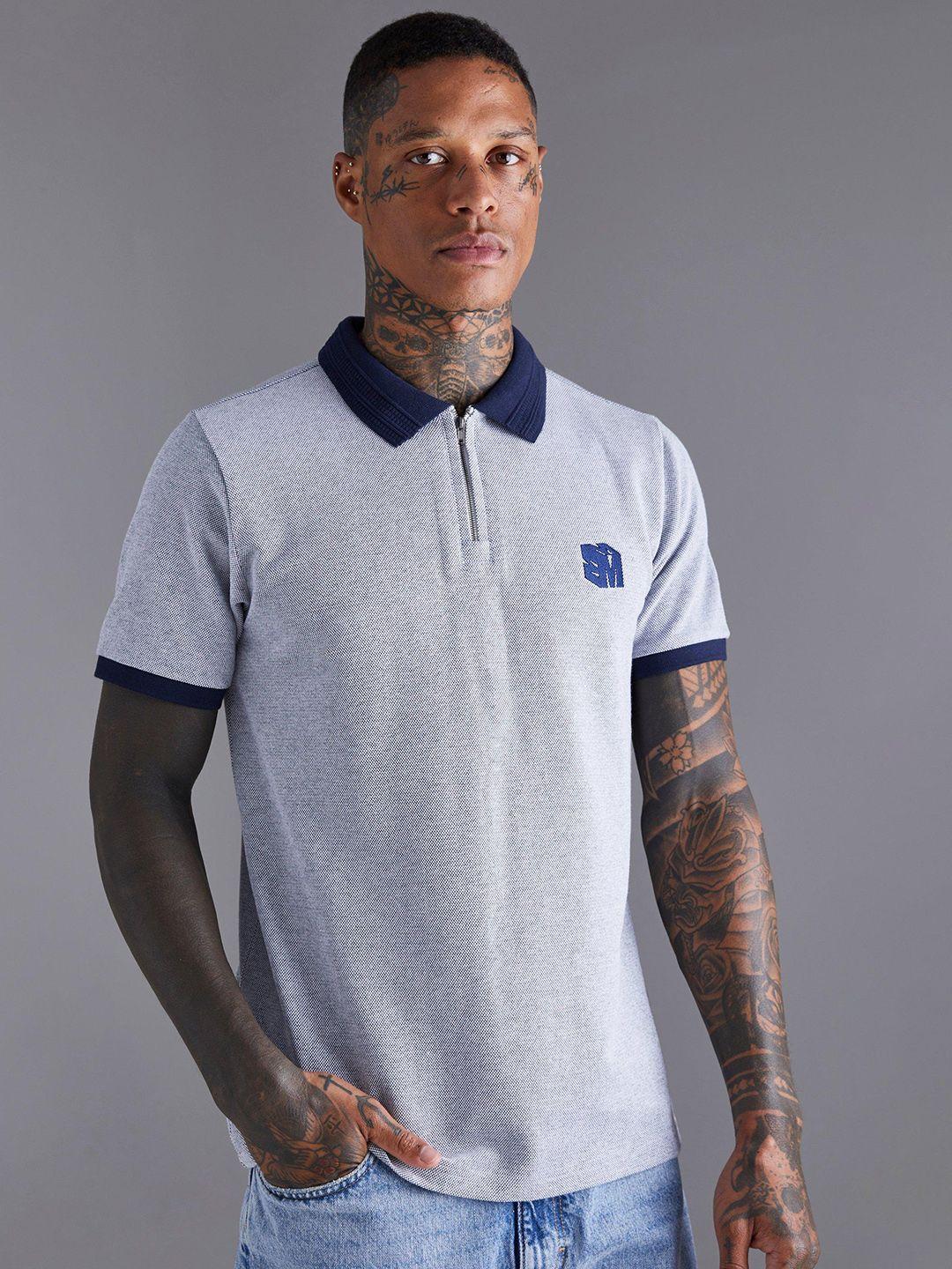 boohooman jacquard polo collar slim fit t-shirt