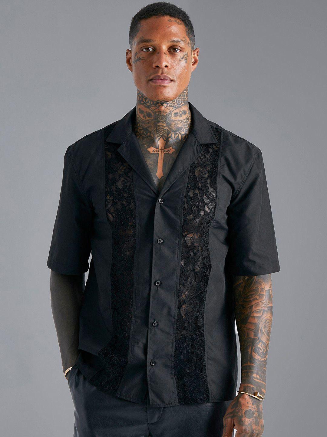 boohooman lace inserts casual shirt