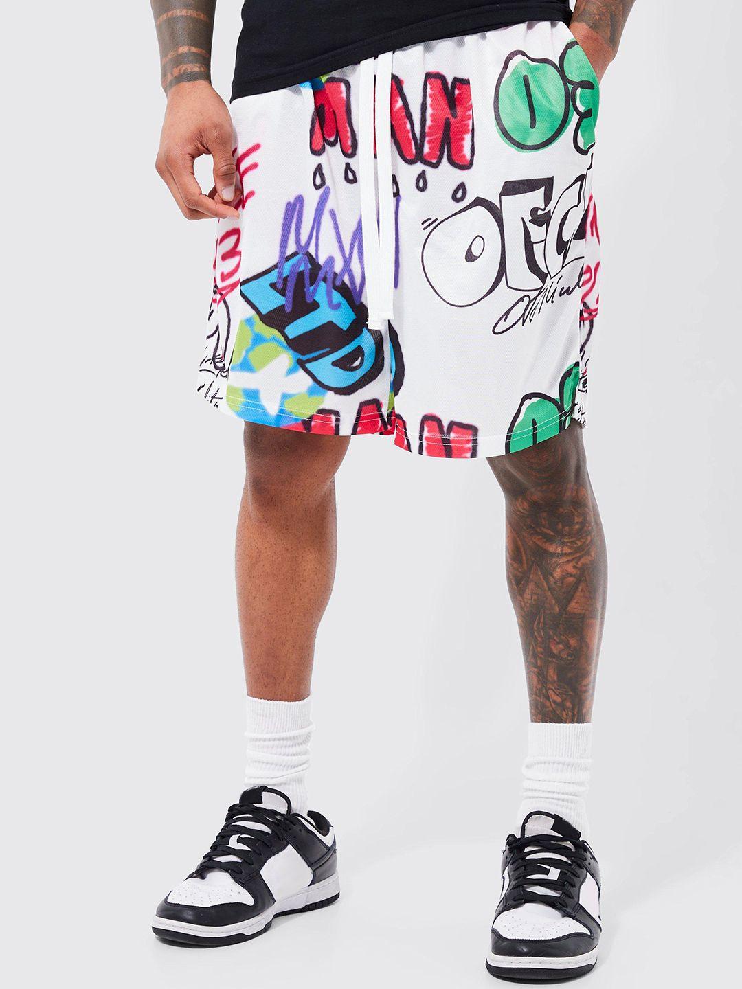 boohooman loose fit printed basketball shorts