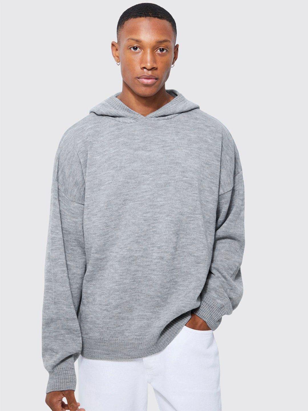 boohooman melange effect boxy drop shoulder acrylic hooded sweatshirt