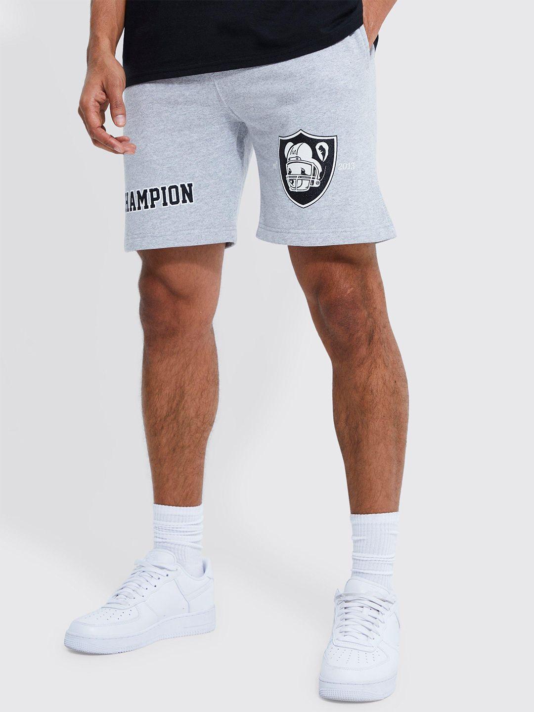 boohooman men grey typography printed shorts