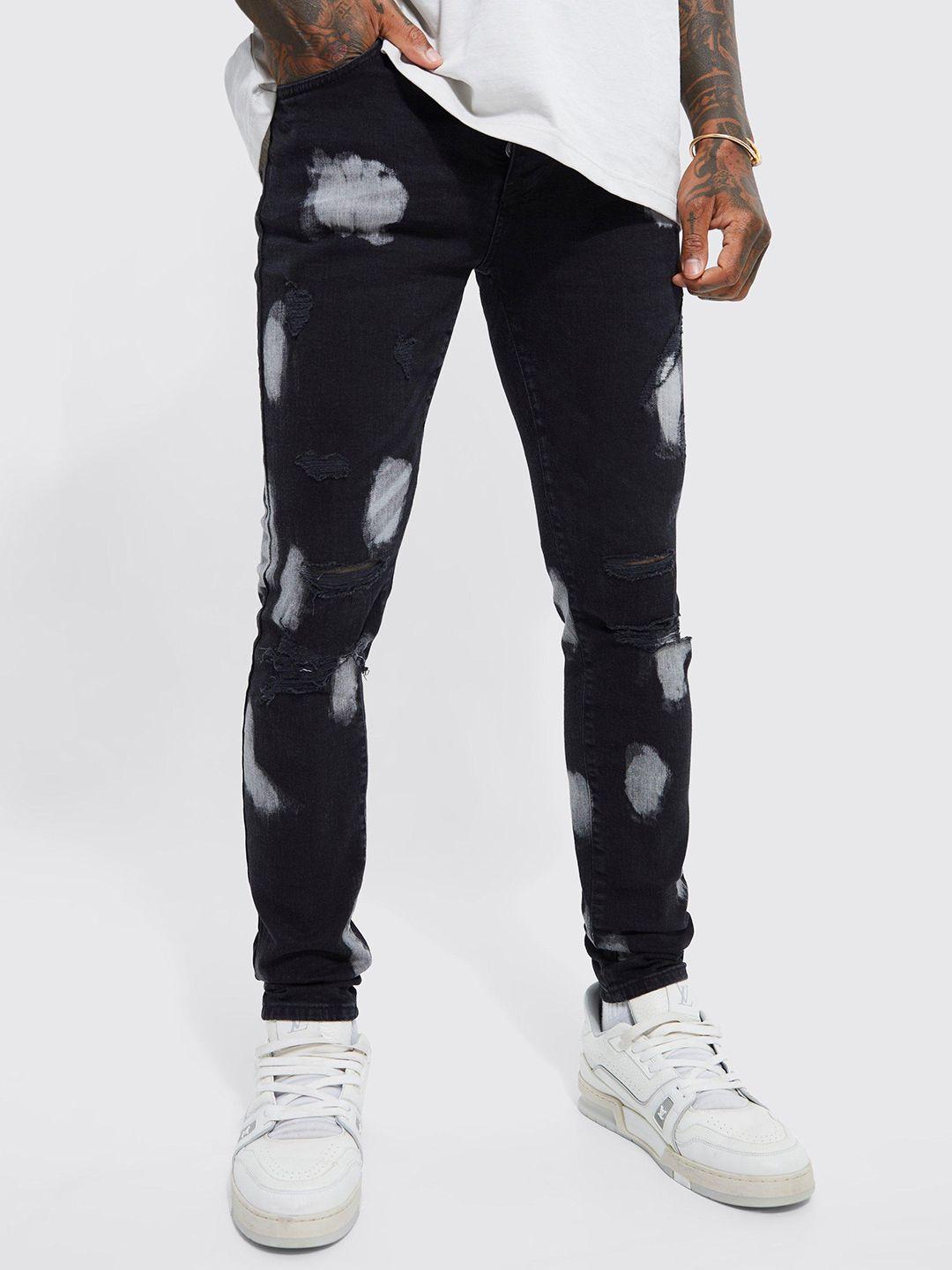 boohooman men skinny fit highly distressed bleached stretchable jeans