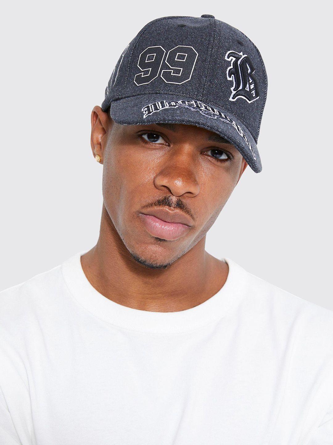 boohooman men typography printed baseball cap with embroidered detail