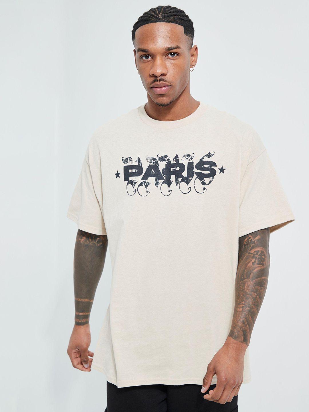 boohooman oversized paris print drop-shoulder sleeves t-shirt