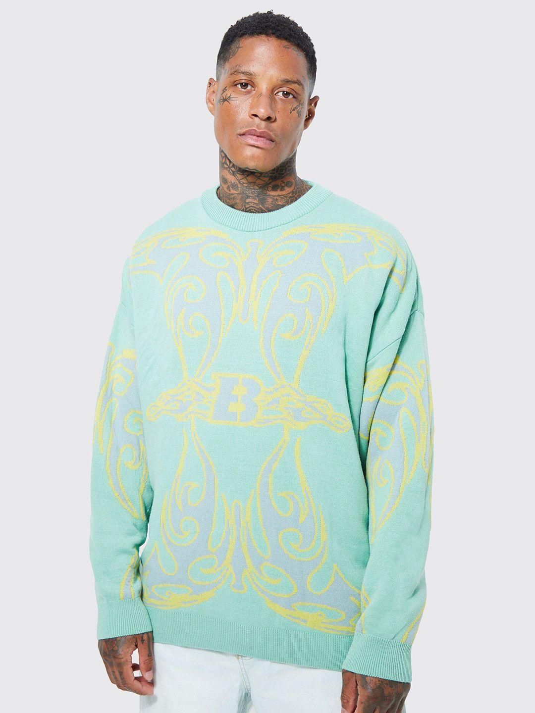 boohooman oversized printed acrylic pullover