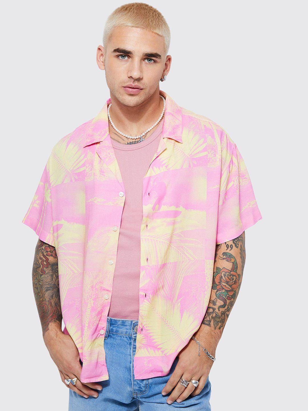 boohooman palm print boxy casual shirt