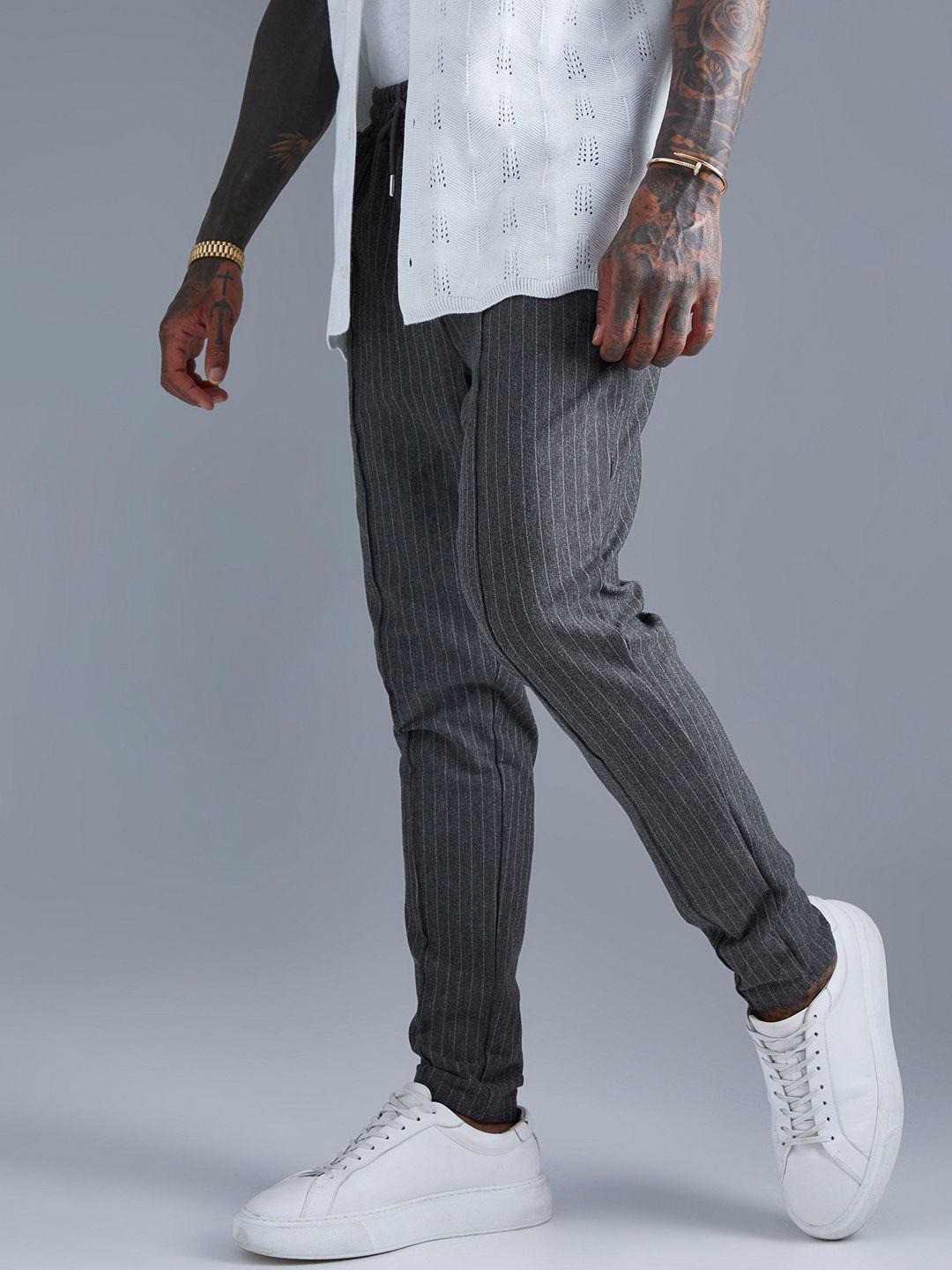 boohooman pinstripe skinny fit trousers