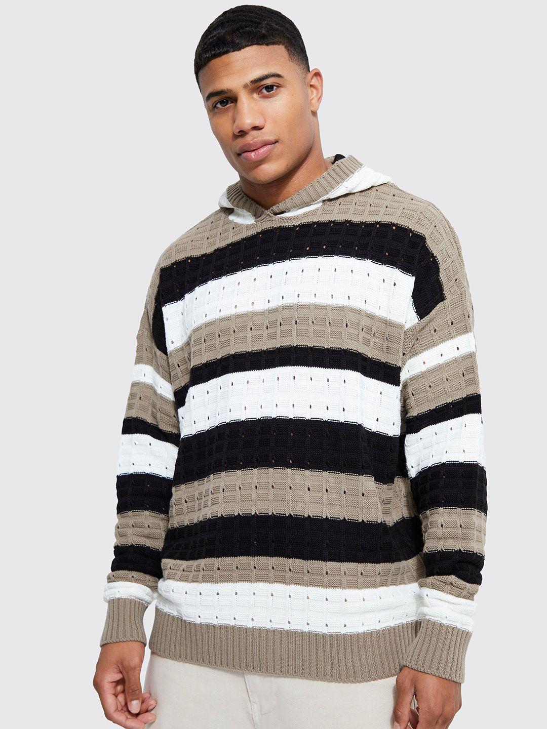 boohooman pure acrylic hooded striped pullover