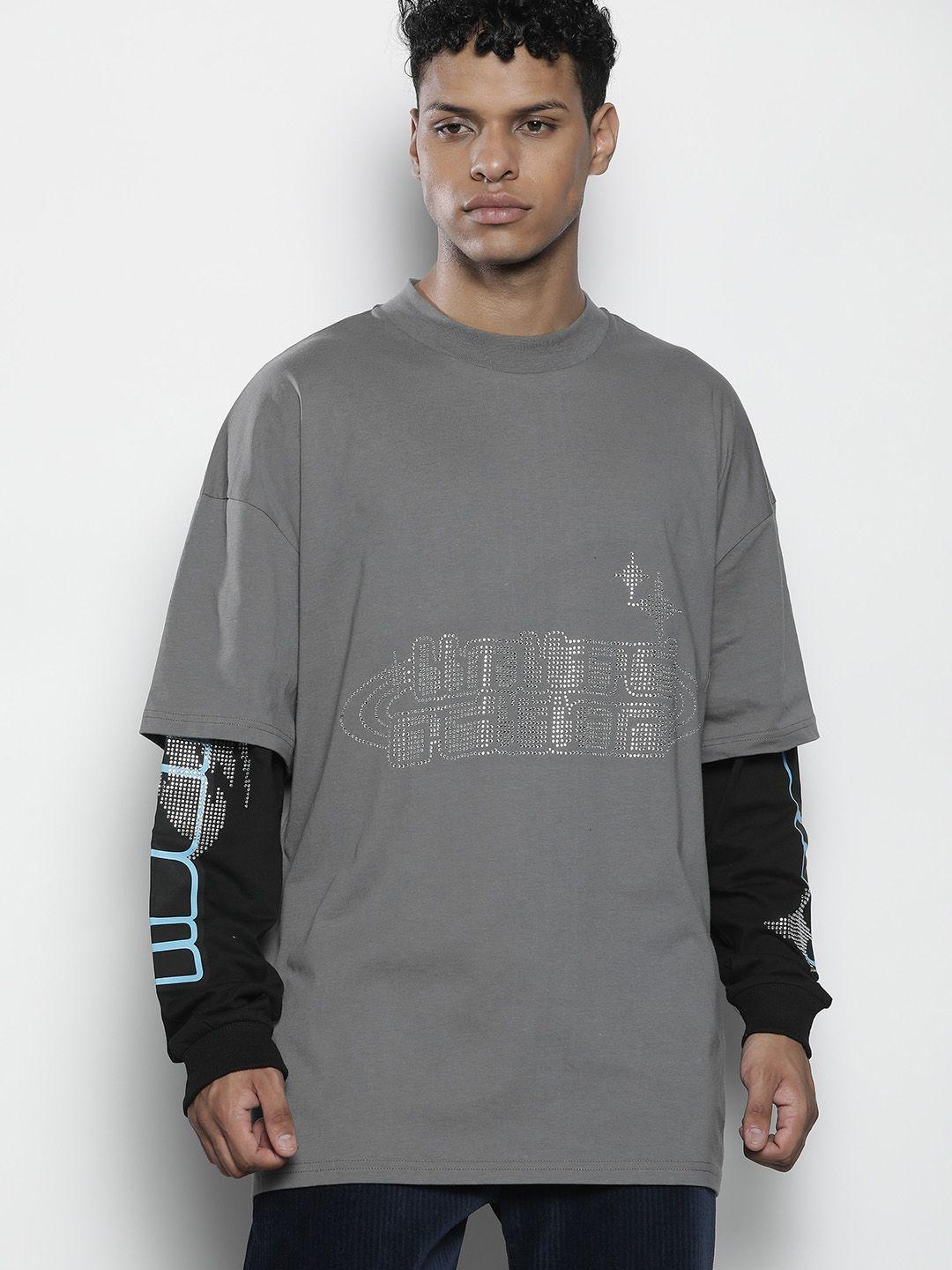 boohooman pure cotton embellished layered oversized t-shirt