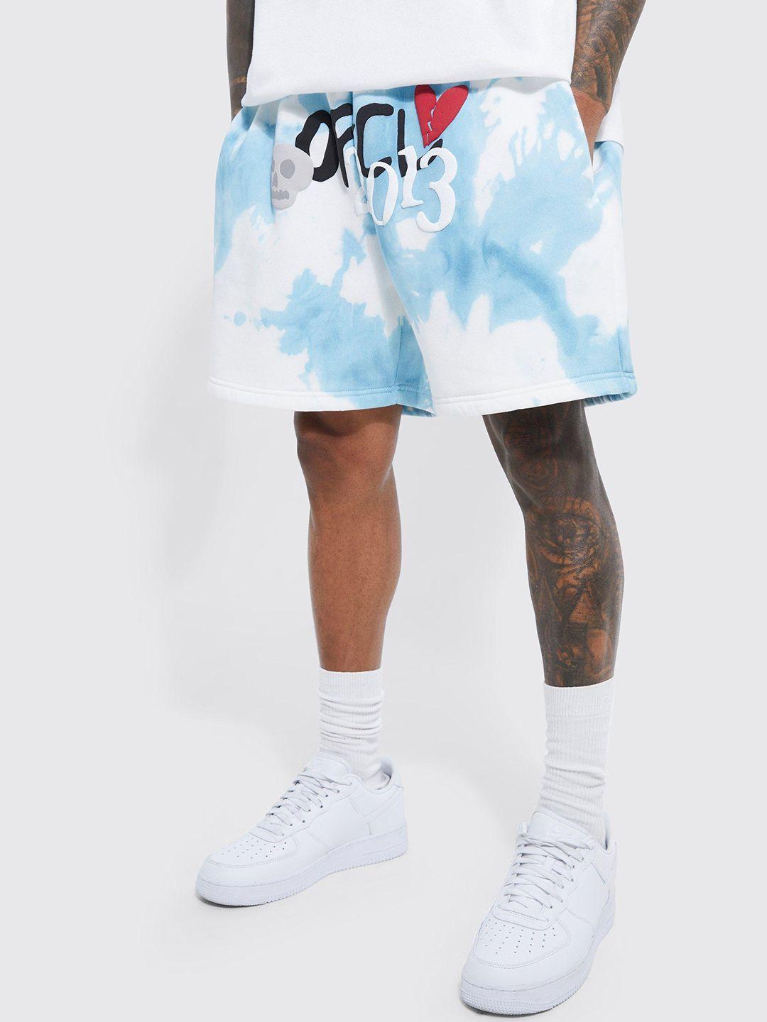 boohooman pure cotton oversized tie & dye dyed shorts