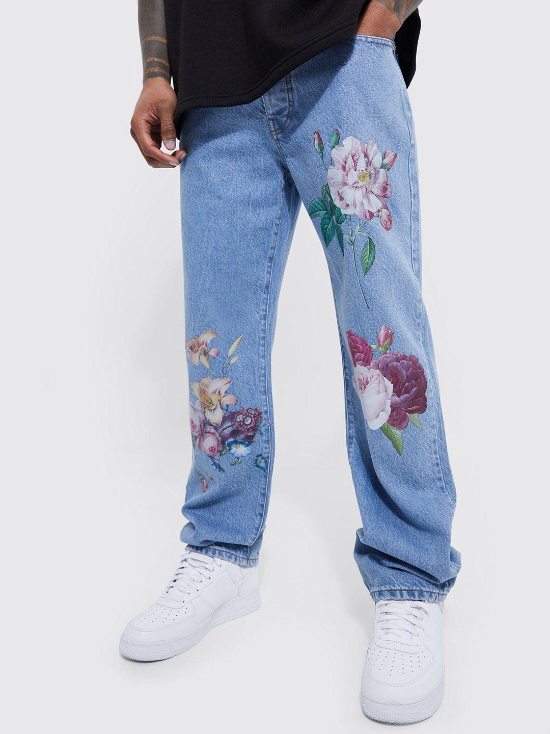 boohooman pure cotton relaxed fit printed jeans