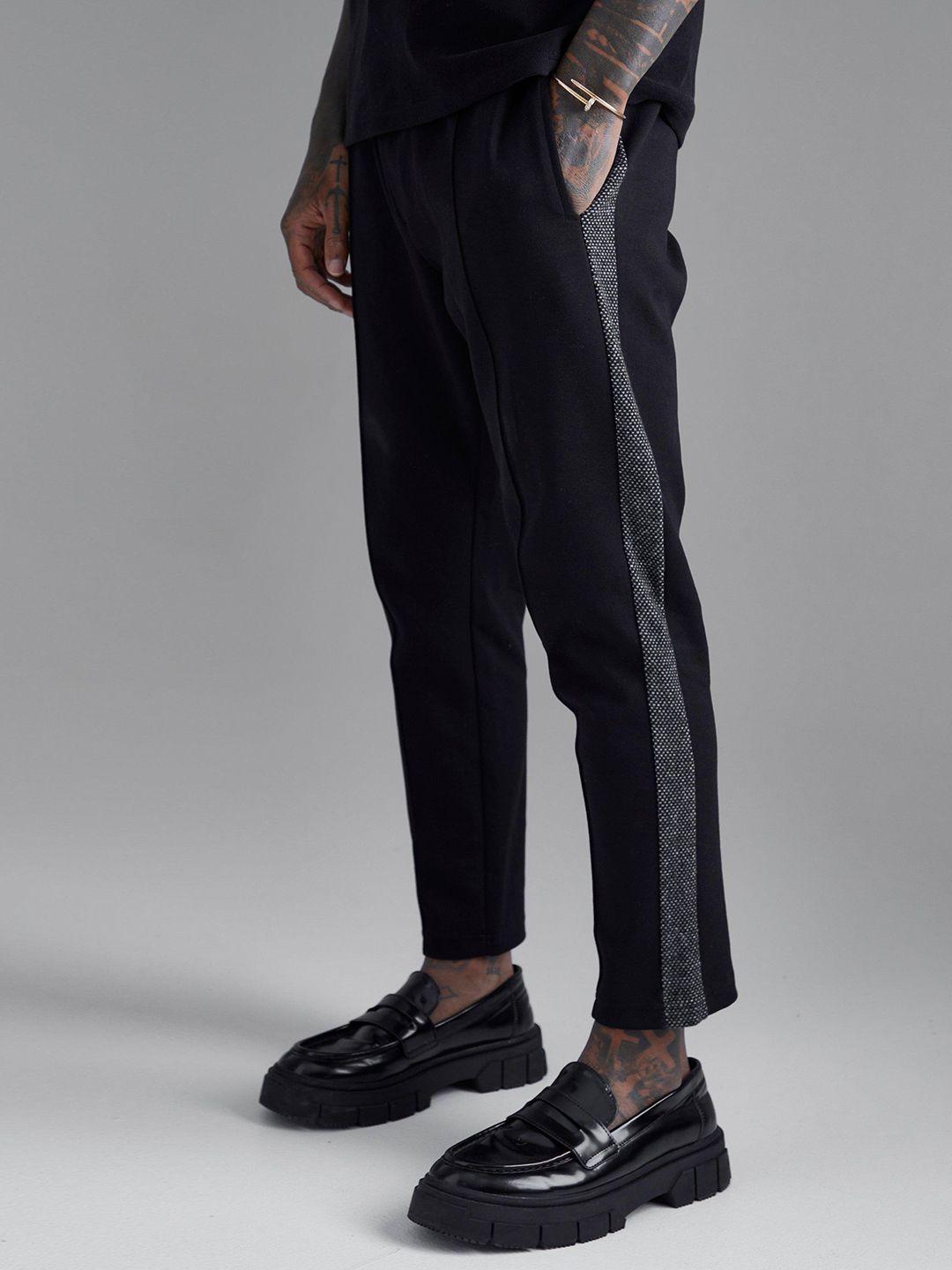 boohooman pure cotton slim tapered fit track pants with side stripes