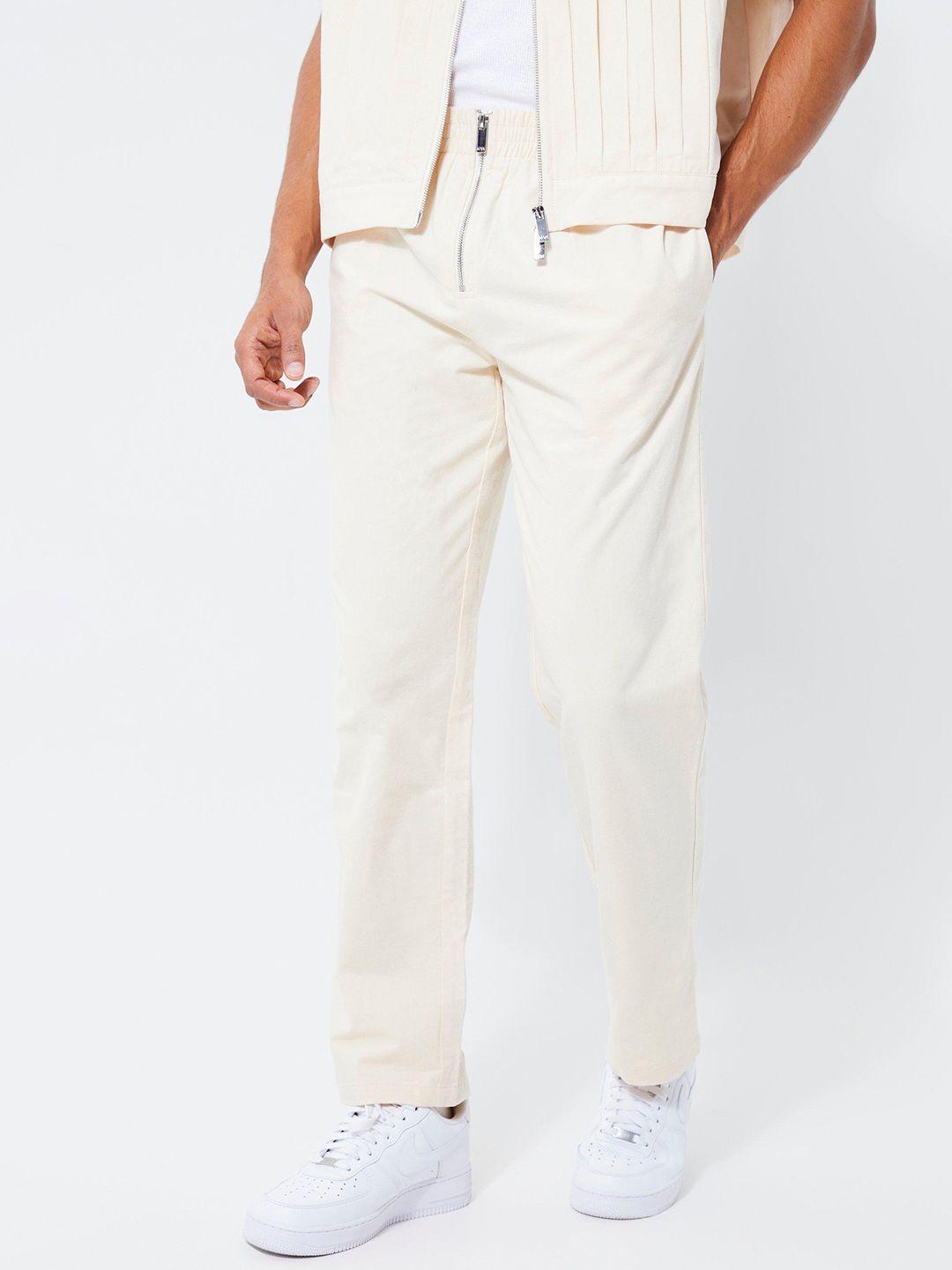 boohooman pure cotton straight fit high-rise trousers