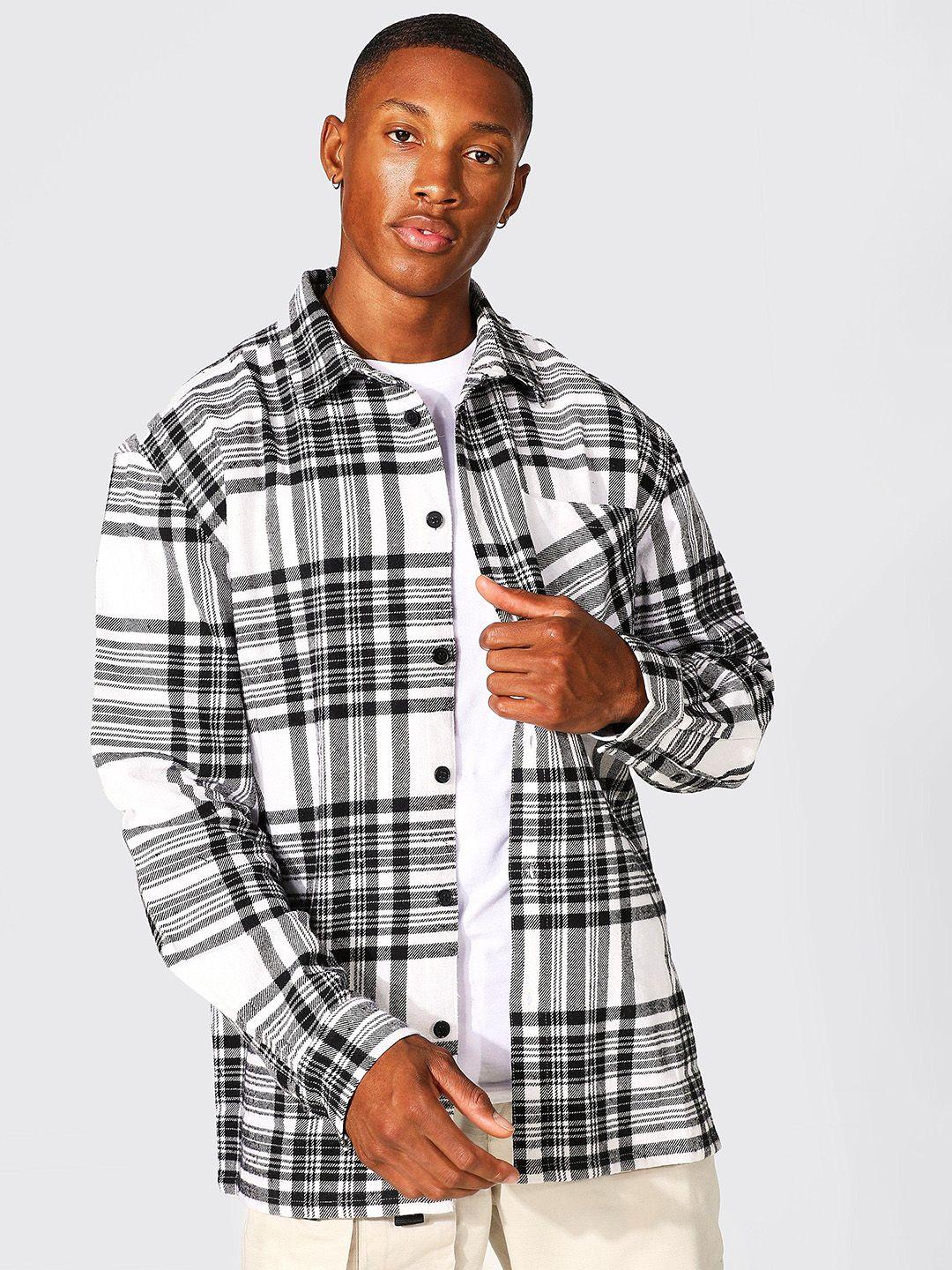 boohooman pure cotton tartan checked shacket