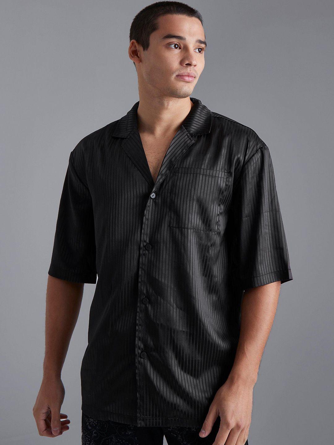 boohooman satin striped casual shirt