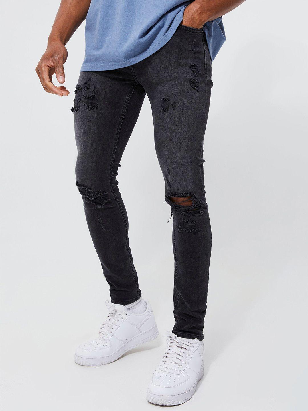 boohooman skinny fit mildly distressed light fade stretchable jeans